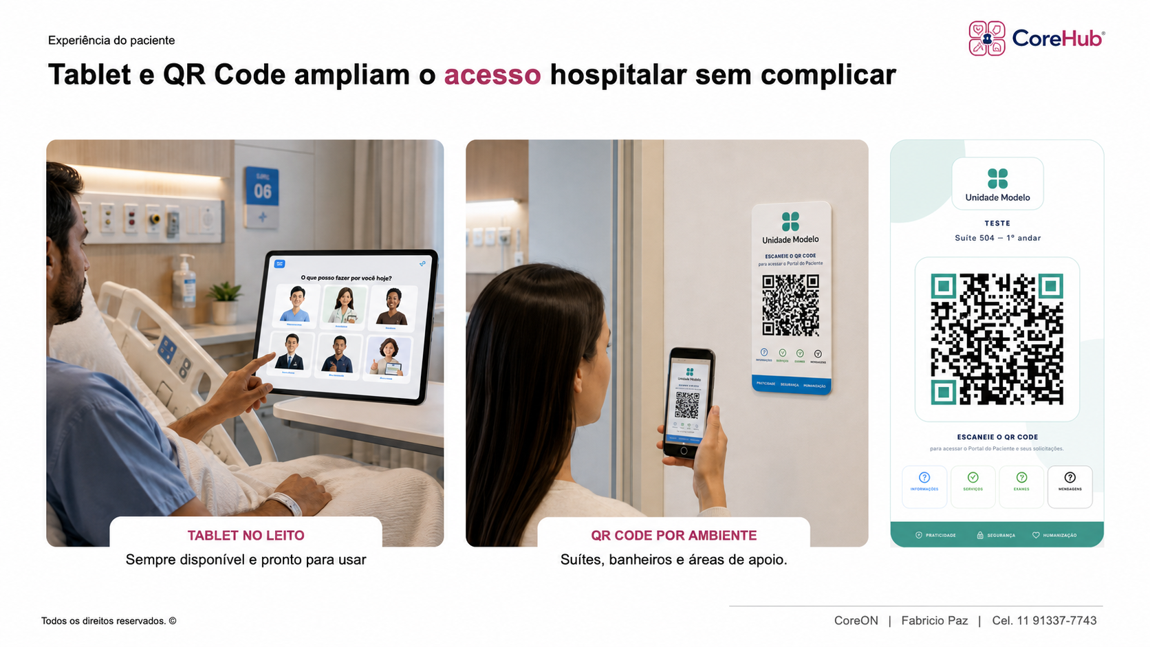 Acesso ao CoreHub por tablet e QR Code