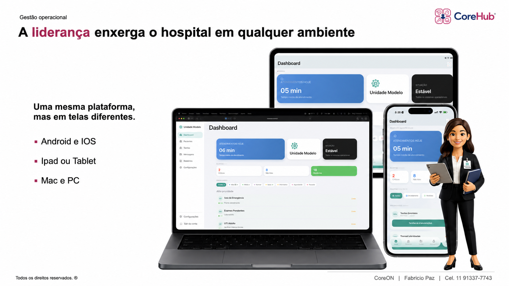 CoreHub em tablet, computador e celular