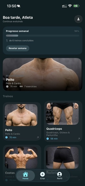 Tela inicial do CoreON Gym
