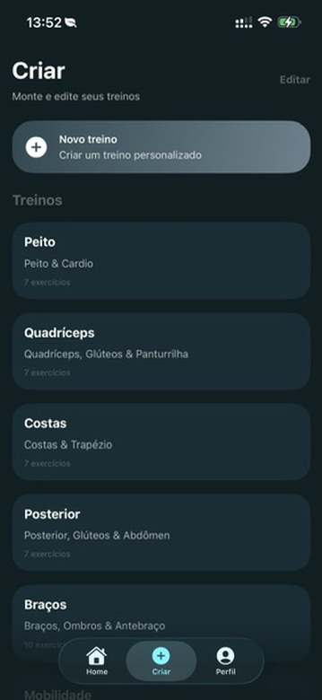 Criação de treino no CoreON Gym