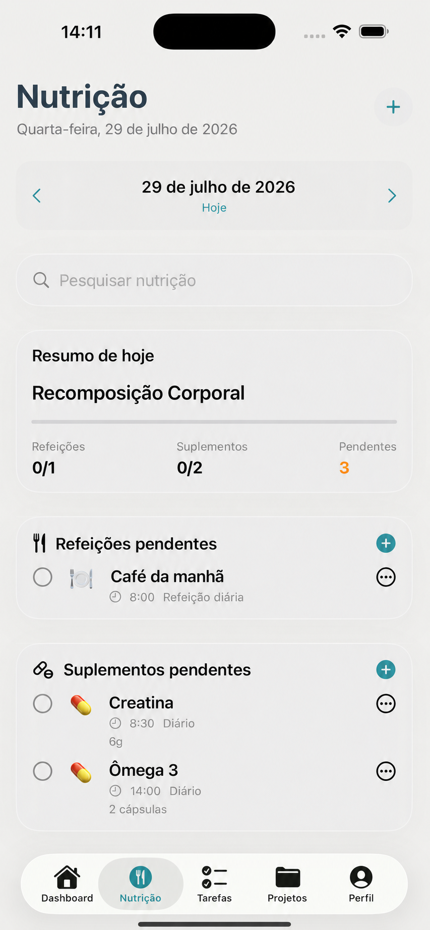 Organização de nutrição no MyDailyOS