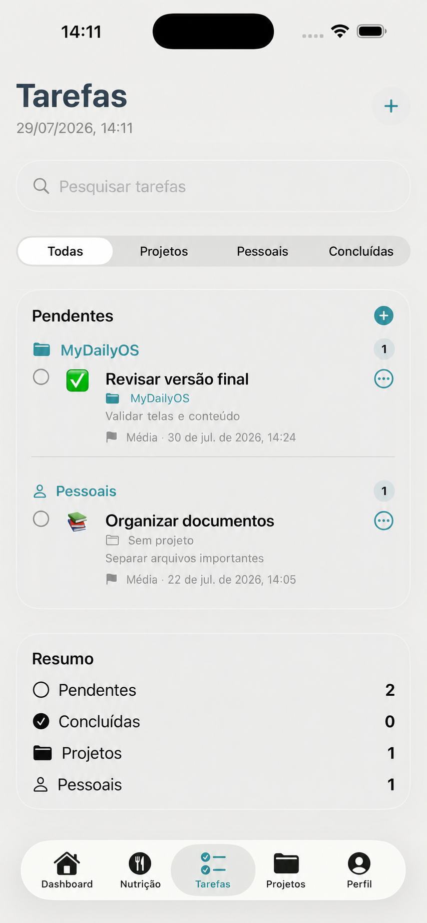 Lista de tarefas do MyDailyOS